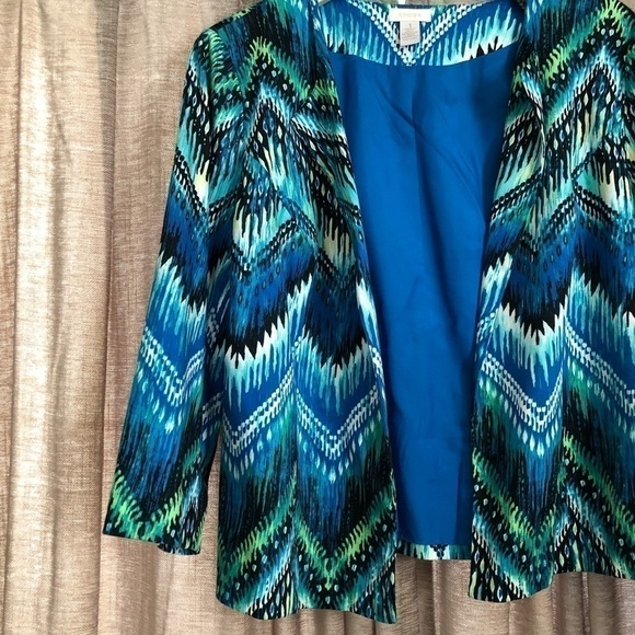 Chico’s Blue Watercolor Open Front Blazer - Picture 4 of 13